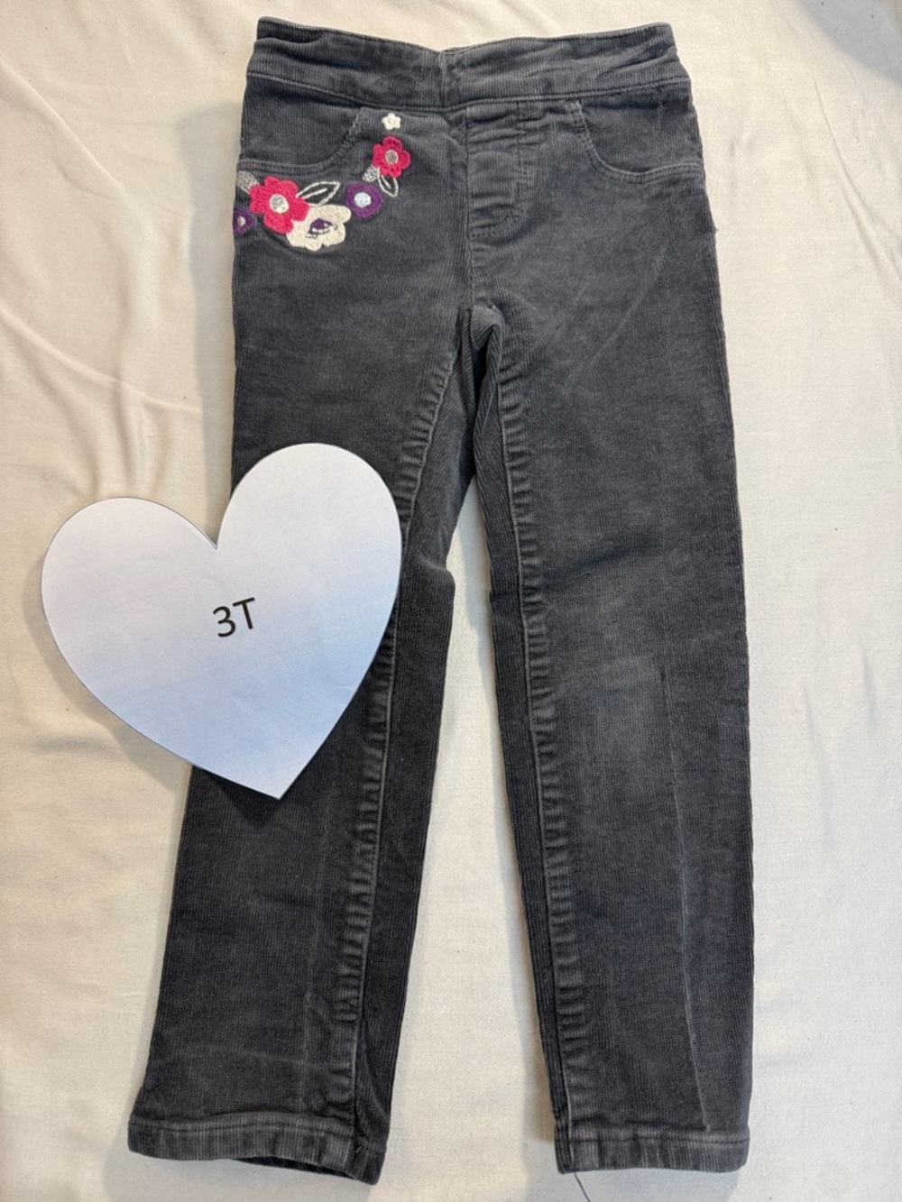 Gymboree - Corduroy pants with embroidered flowers. Size 3T
